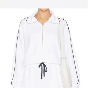 Varley White Davenport DoubleSoft 3/4 Zip Sweatshirt
